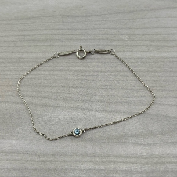 Tiffany & Co. 9.25 S.S Color by the Yard  Bracelet with Aquamarine bezel. - Picture 1 of 5